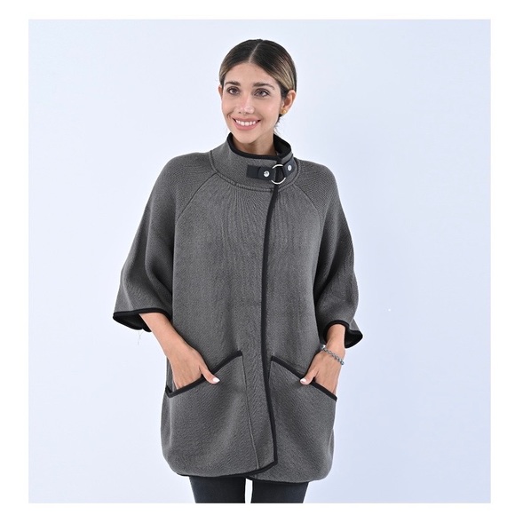 #2 Light Gray Knit Coat with Stand Collar and Buckle XL/XXL - Picture 2 of 10